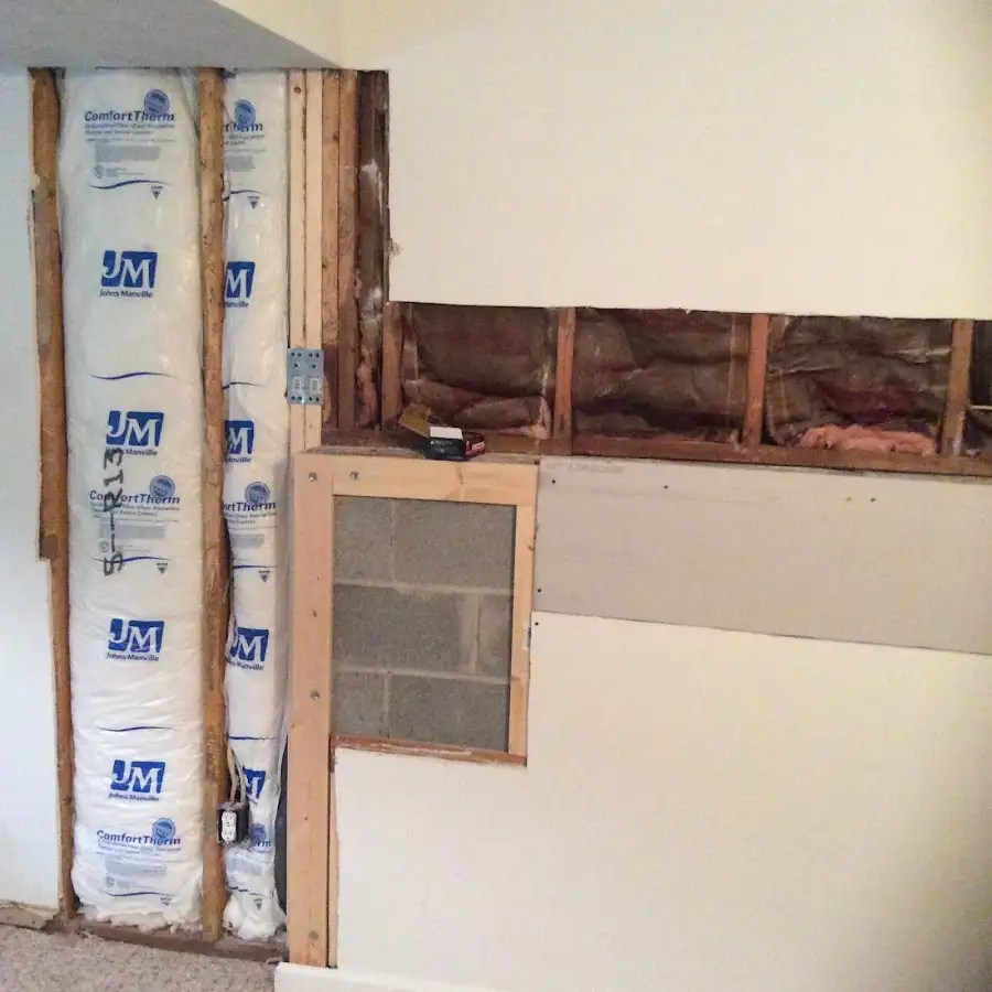 Wall insulation replacement during Basement Flood Cleanup in Duxbury